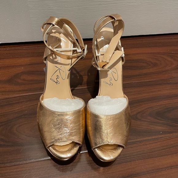 London Rag Rager Rose Gold Peep-Toe High Platform Block Sandals Size 9 - Picture 7 of 12